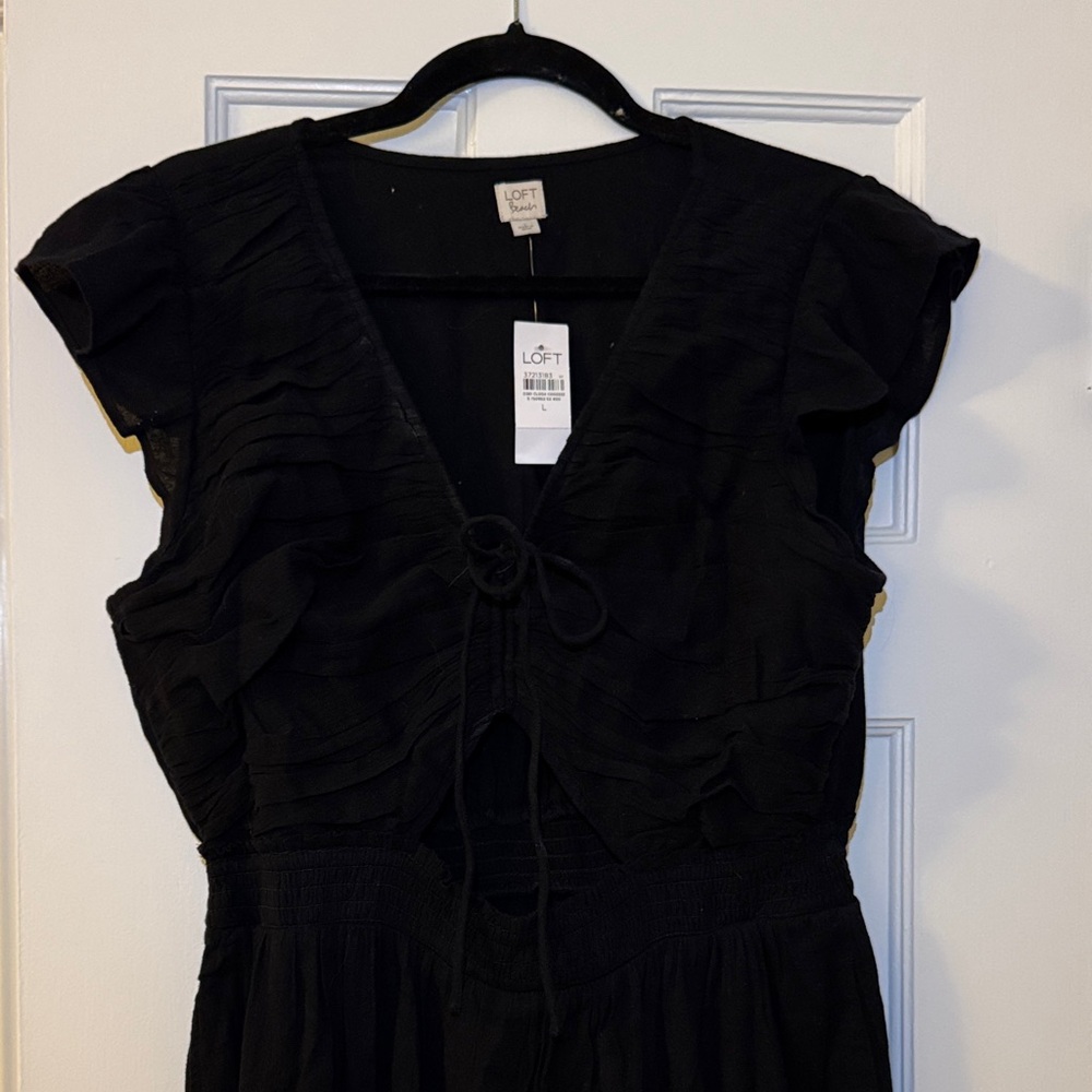LOFT Beach Black Dress with Ruffle Accents